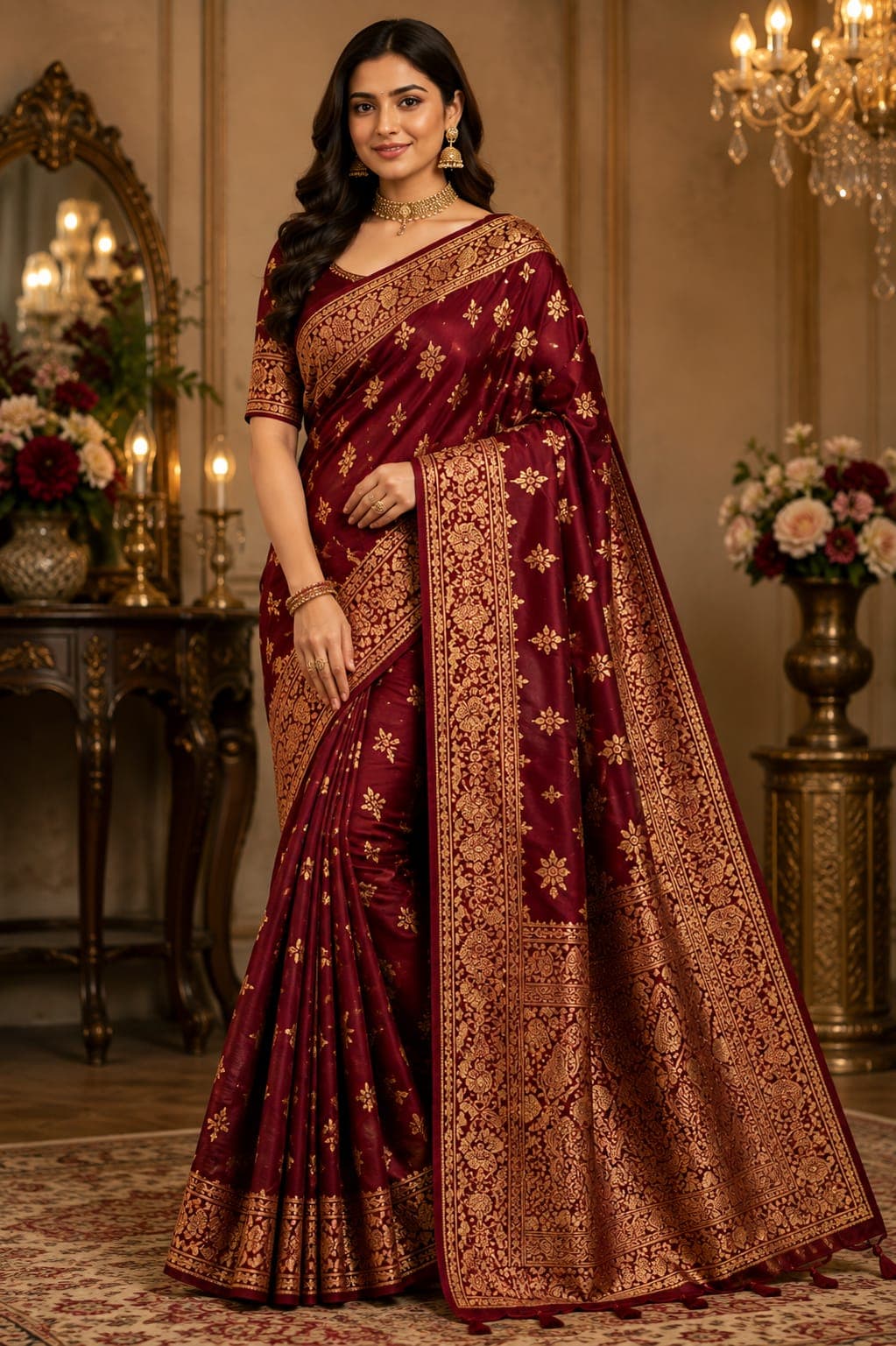 Royal Maroon Zari Silk Saree
